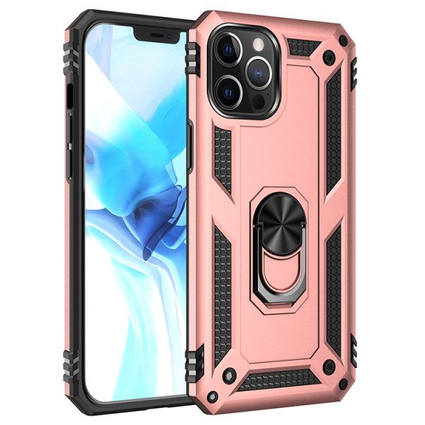Wholesale Tech Armor Ring Stand Grip Case with Metal Plate for iPhone 12 / iPhone 12 Pro 6.1 inch (Rose Gold)